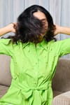 Buy_Studio Moda India_Green Cotton Applique Collared Maple Shirt _Online_at_Aza_Fashions