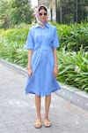 Buy_Studio Moda India_Blue Cotton Applique Collared Kanikkonna Wrap Jumpsuit _at_Aza_Fashions