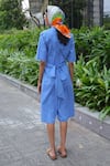 Shop_Studio Moda India_Blue Cotton Applique Collared Kanikkonna Wrap Jumpsuit _at_Aza_Fashions