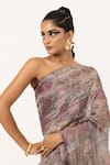 Shop_Unallume By Nisha_Purple Silk Floral Collage Saree _at_Aza_Fashions