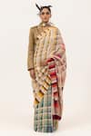 Shop_Unallume By Nisha_Multi Color Silk Modern Mosaic Saree _at_Aza_Fashions
