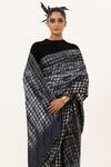 Unallume By Nisha_Blue Silk Noir Luxe Saree _Online_at_Aza_Fashions