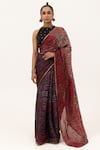 Buy_Unallume By Nisha_Red Silk Sequins Leopard Luxe Saree Set _at_Aza_Fashions