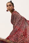 Unallume By Nisha_Red Silk Sequins Leopard Luxe Saree Set _Online_at_Aza_Fashions