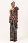 Buy_Unallume By Nisha_Wine Silk Camouflage Saree _at_Aza_Fashions
