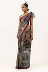 Shop_Unallume By Nisha_Wine Silk Camouflage Saree _at_Aza_Fashions