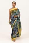 Shop_Unallume By Nisha_Yellow Silk Block And Blend Saree _at_Aza_Fashions