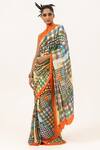 Shop_Unallume By Nisha_Multi Color Silk Vibrant Grid Saree _at_Aza_Fashions