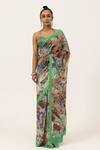 Buy_Unallume By Nisha_Green Silk Floral Drift Saree _at_Aza_Fashions