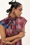 Unallume By Nisha_Blue Silk Crimson Tide Saree Set _Online_at_Aza_Fashions