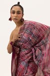 Shop_Unallume By Nisha_Blue Silk Crimson Tide Saree Set _Online_at_Aza_Fashions