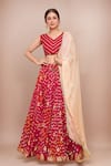 Buy_Samyukta Singhania_Red Silk, Chiffon Zari, Embroidery Round Neck Floral Butti Lehenga Set _at_Aza_Fashions