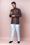 Buy_Samyukta Singhania_Brown Linen, Cotton, Silk Slim Fit Short Kurta And Pant Set _at_Aza_Fashions