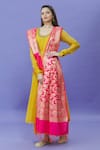 Naintara Bajaj_Pink Brocade Zari, Tassels Metallic Botanical Woven Dupatta _at_Aza_Fashions