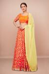 Buy_Samyukta Singhania_Orange Silk, Chiffon Embroidery, Sequins Round Neck Self-design Lehenga Set_at_Aza_Fashions