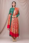 Buy_Samyukta Singhania_Red Brocade Embroidery Floral Pattern Fringe Hem Dupatta _at_Aza_Fashions