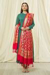 Samyukta Singhania_Red Brocade Embroidery Floral Pattern Fringe Hem Dupatta _at_Aza_Fashions