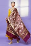 Naintara Bajaj Wine Brocade Zari, Fringe Banarasi Art Silk Floral Pattern Dupatta at Aza Fashions Naintara Bajaj_Wine Brocade Zari, Fringe Banarasi Art Silk Floral Pattern Dupatta _at_Aza_Fashions