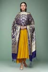 Buy_Samyukta Singhania_Blue Brocade Embroidery Navy Floral Dupatta _at_Aza_Fashions