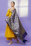 Samyukta Singhania_Blue Brocade Embroidery Navy Floral Dupatta _at_Aza_Fashions