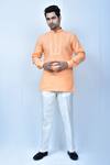 Buy_Samyukta Singhania_Orange Linen, Cotton, Silk Full Sleeve Slim Fit Kurta And Pant Set 
