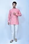 Buy_Samyukta Singhania_Pink Cotton, Silk Diamond And Wave Pattern Kurta & Pant Set 