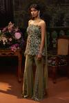 Muskan Aggarwal_Green Georgette, Net Sequins, Cut Work Sage Embroidered Kurta Sharara Set_Online_at_Aza_Fashions