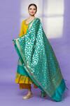 Shop_Samyukta Singhania_Green Brocade Embroidery Floral Pattern Fringe Hem Dupatta _Online_at_Aza_Fashions