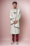 Buy_Samyukta Singhania_Beige Georgette, , Chanderi Embroidery Diamond Sherwani Set _at_Aza_Fashions