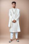 Buy_Samyukta Singhania_Beige Georgette, Silk, Chanderi Embroidery Diamond Mandala Sherwani Set _at_Aza_Fashions