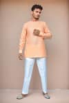 Buy_Samyukta Singhania_Orange Linen, Cotton, Silk Contrast Collar Kurta And Pant Set _at_Aza_Fashions