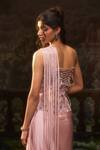 Shop_Muskan Aggarwal_Blush Satin, Net Sequins, Beads Asymmetric Pink Embroidered Designer Gown_at_Aza_Fashions