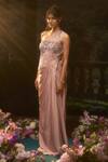 Muskan Aggarwal_Blush Satin, Net Sequins, Beads Asymmetric Pink Embroidered Designer Gown_Online_at_Aza_Fashions