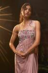 Buy_Muskan Aggarwal_Blush Satin, Net Sequins, Beads Asymmetric Pink Embroidered Designer Gown_Online_at_Aza_Fashions