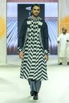 Shop_KA-Sha_Black Cotton And White Striped Kurta _at_Aza_Fashions
