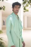 Buy_Pooja Bagaria_Mint Satin, Linen Green Cowl Kurta Set _Online_at_Aza_Fashions