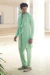 Shop_Pooja Bagaria_Mint Satin, Linen Green Cowl Kurta Set _at_Aza_Fashions