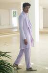 Shop_Pooja Bagaria_Lavender Satin, Linen Cowl Kurta Set _Online_at_Aza_Fashions