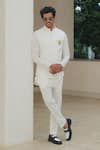 Buy_Pooja Bagaria_White Cotton, Linen Brooches Crystal Bandi Set _at_Aza_Fashions