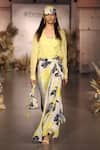 Buy_Basanti - Kapde Aur Koffee_Yellow Crepe Brooches Round Neck, Collared Brass Work Skirt Set _at_Aza_Fashions