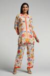 Buy_Taroob_Multi Color Crepe Mandarin Collar Floral Print Co-ord Set _at_Aza_Fashions