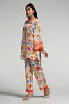 Taroob_Multi Color Crepe Mandarin Collar Floral Print Co-ord Set _at_Aza_Fashions