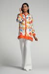 Shop_Taroob_Multi Color Silk, Modal, Satin Embroidery Mandarin Papillion Garden Shirt _Online_at_Aza_Fashions