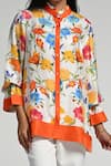 Taroob_Multi Color Silk, Modal, Satin Embroidery Mandarin Papillion Garden Shirt _at_Aza_Fashions