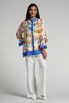 Shop_Taroob_White Silk, Modal, Satin Mandarin Collar Papillion Garden Shirt _Online_at_Aza_Fashions