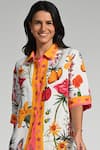 Taroob_Multi Color Linen Collared Fleur De Rove Co-ord Set _Online_at_Aza_Fashions