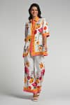 Buy_Taroob_Multi Color Linen Collared Fleur De Rove Co-ord Set _Online_at_Aza_Fashions
