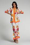 Taroob_Multi Color Linen Collared Fleur De Rove Co-ord Set _at_Aza_Fashions