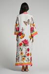 Taroob_Multi Color Linen Embroidery V-neck Fleur De Rove Kaftan _Online_at_Aza_Fashions