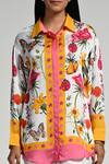 Taroob_Multi Color Silk Satin Collared Fleur De Reve Shirt _at_Aza_Fashions
